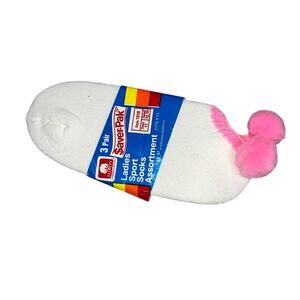 Vintage Pom Pom sport Socks Ankle Low Cut Womens Size 9-11 Pink white 80s